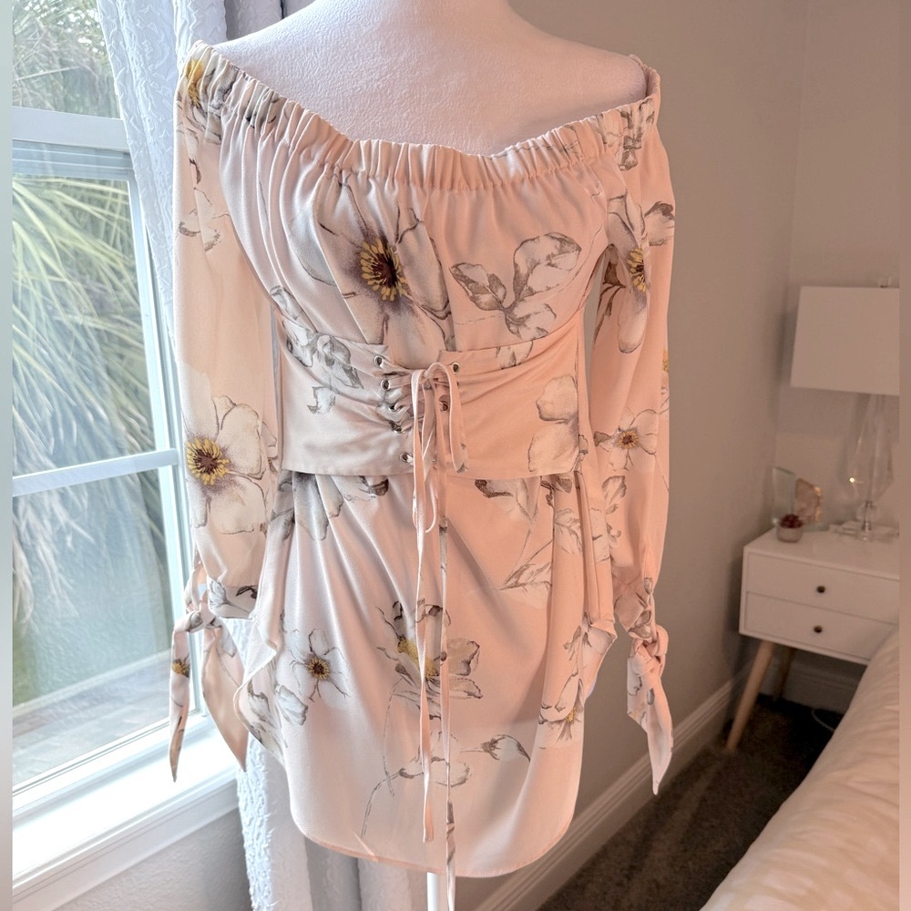 J.O.A. Pink Floral Blouse with Corset